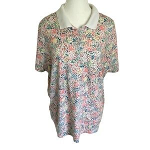 Lands' End Women's Soft Field Floral Supima Cotton Polo Shirt. Sz 2X